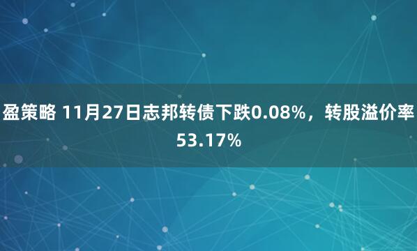 盈策略 11月27日志邦转债下跌0.08%，转股溢价率53.17%