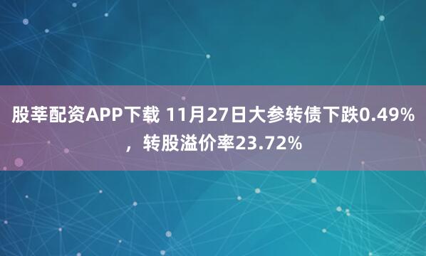 股莘配资APP下载 11月27日大参转债下跌0.49%，转股溢价率23.72%