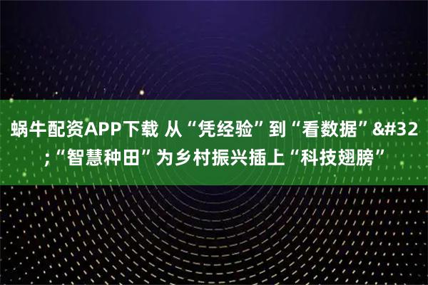 蜗牛配资APP下载 从“凭经验”到“看数据” “智慧种田”为乡村振兴插上“科技翅膀”